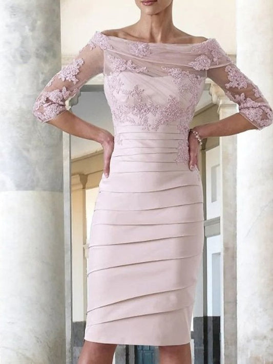 Arianna Sheath/Column Satin Applique Scoop 3/4 Sleeves Knee-Length Mother of the Bride Dresses PP6P0020414