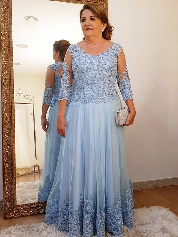 Gabriela A-Line/Princess Tulle Applique Scoop 3/4 Sleeves Floor-Length Mother of the Bride Dresses PP6P0020415