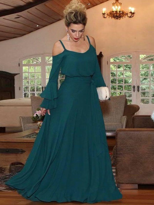 Ally A-Line/Princess Chiffon Ruffles Square Long Sleeves Floor-Length Mother of the Bride Dresses PP6P0020433