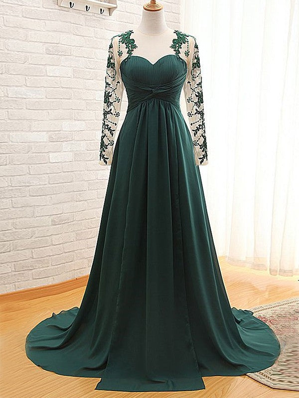 Lorna A-Line/Princess Chiffon Applique Sweetheart Long Sleeves Sweep/Brush Train Mother of the Bride Dresses PP6P0020438