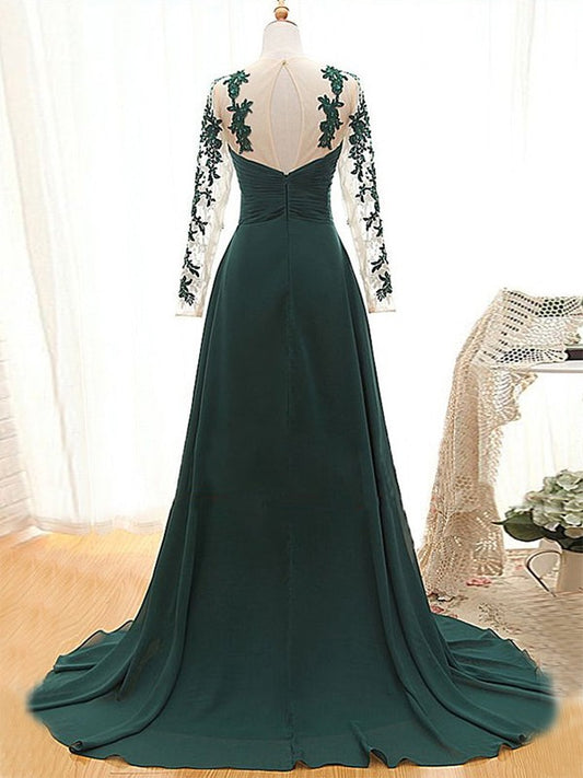 Lorna A-Line/Princess Chiffon Applique Sweetheart Long Sleeves Sweep/Brush Train Mother of the Bride Dresses PP6P0020438