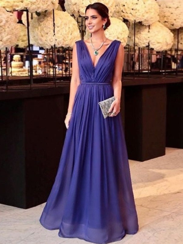 Nicole A-Line/Princess 30D Chiffon Ruffles V-neck Sleeveless Floor-Length Mother of the Bride Dresses PP6P0020440