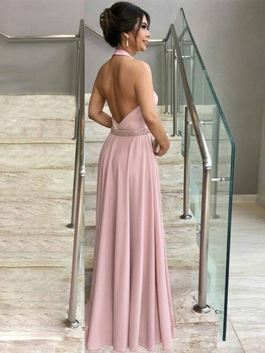 Delaney A-Line/Princess Stretch Crepe Ruffles Halter Sleeveless Floor-Length Mother of the Bride Dresses PP6P0020441