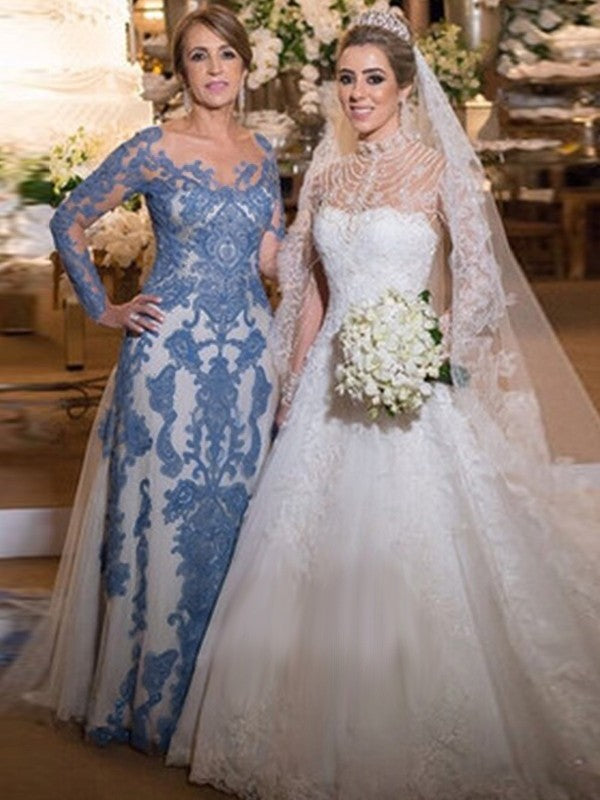 Lexie Sheath/Column Tulle Lace Scoop Long Sleeves Sweep/Brush Train Mother of the Bride Dresses PP6P0020371