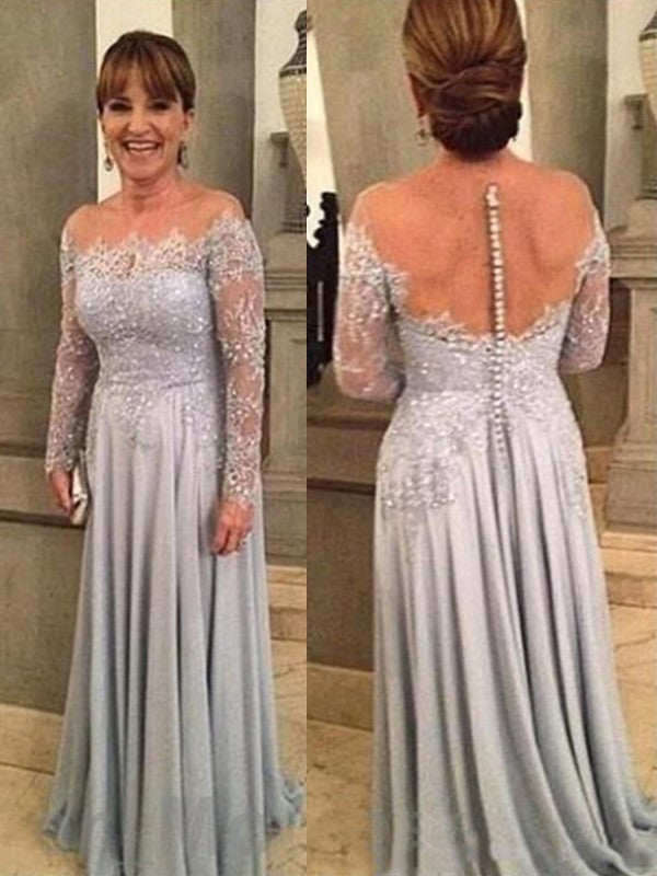 Leah A-Line/Princess Chiffon Lace Scoop Long Sleeves Sweep/Brush Train Mother of the Bride Dresses PP6P0020372