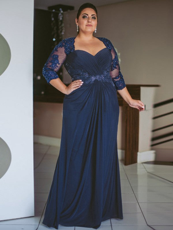 Hilary Sheath/Column Chiffon Applique Sweetheart 3/4 Sleeves Floor-Length Mother of the Bride Dresses PP6P0020443