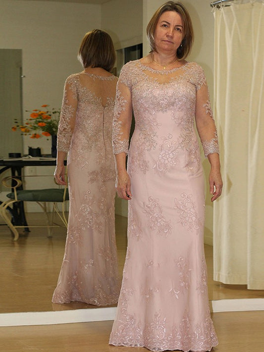 Yvonne Sheath/Column Lace Applique Scoop Long Sleeves Floor-Length Plus Size Mother of the Bride Dresses PP6P0020449