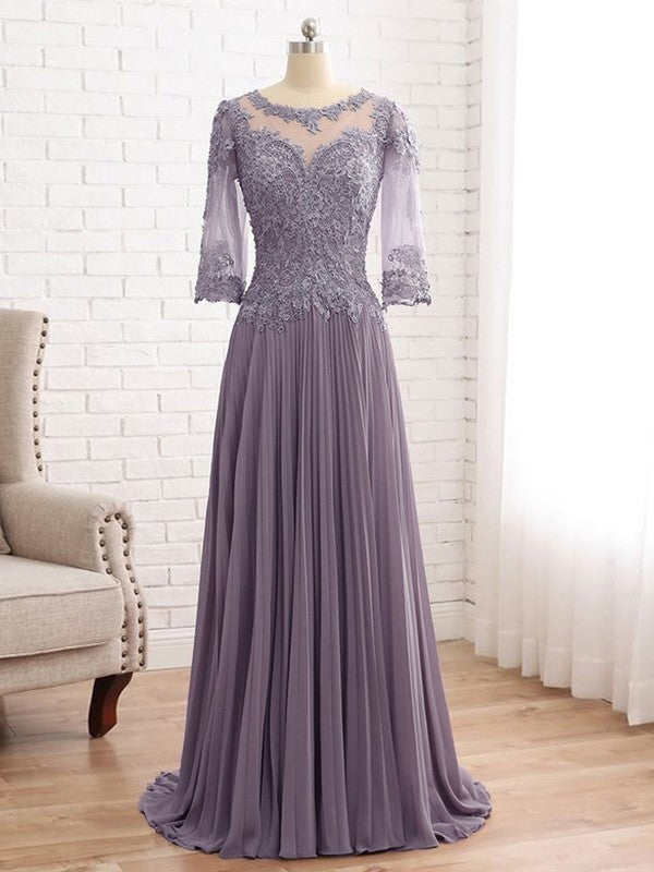 Alaina A-Line/Princess Chiffon Lace Scoop 3/4 Sleeves Sweep/Brush Train Mother of the Bride Dresses PP6P0020455