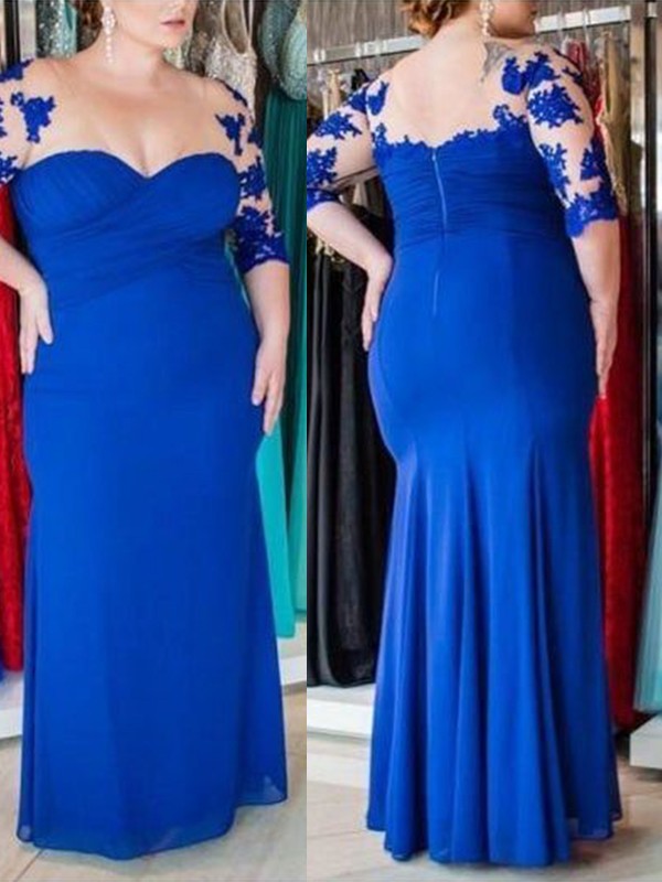 Naomi Sheath/Column Chiffon Applique V-neck 1/2 Sleeves Floor-Length Mother of the Bride Dresses PP6P0020291