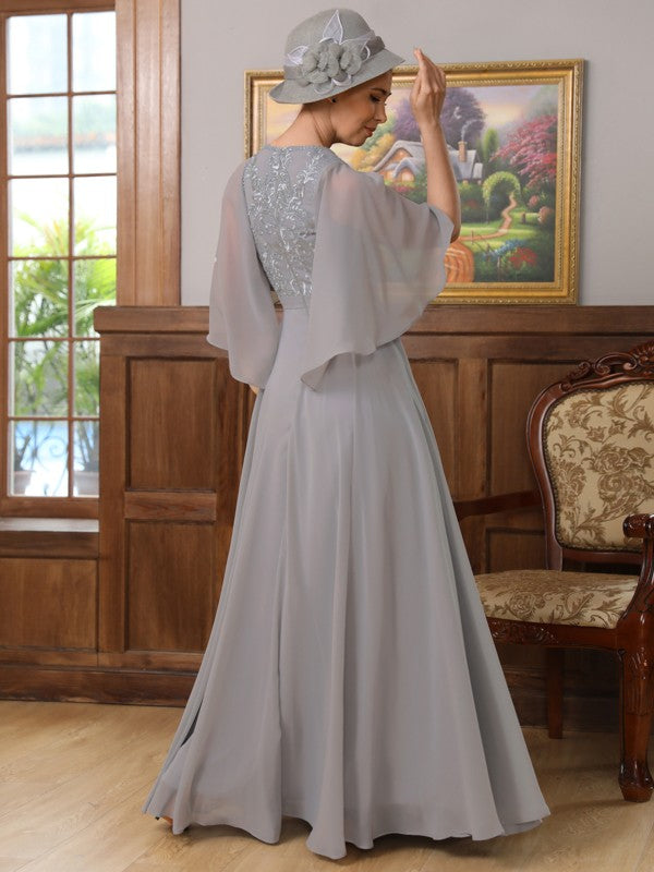 Angelique A-Line/Princess Chiffon Applique V-neck 1/2 Sleeves Floor-Length Mother of the Bride Dresses PP6P0020334