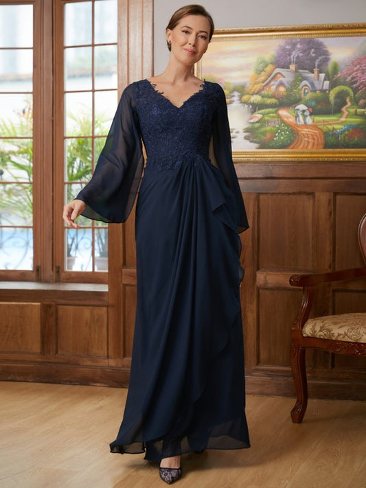 Victoria A-Line/Princess Chiffon Applique V-neck Long Sleeves Floor-Length Mother of the Bride Dresses PP6P0020335