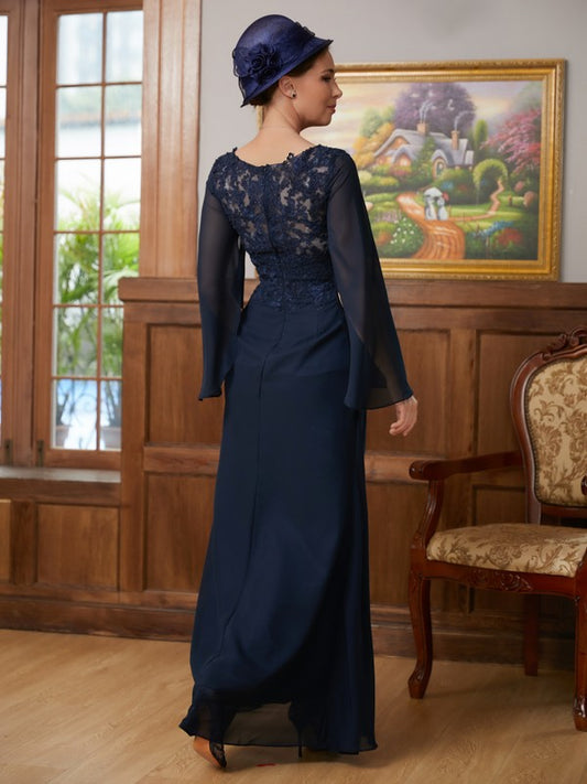 Victoria A-Line/Princess Chiffon Applique V-neck Long Sleeves Floor-Length Mother of the Bride Dresses PP6P0020335