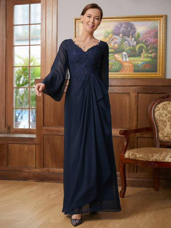 Victoria A-Line/Princess Chiffon Applique V-neck Long Sleeves Floor-Length Mother of the Bride Dresses PP6P0020335