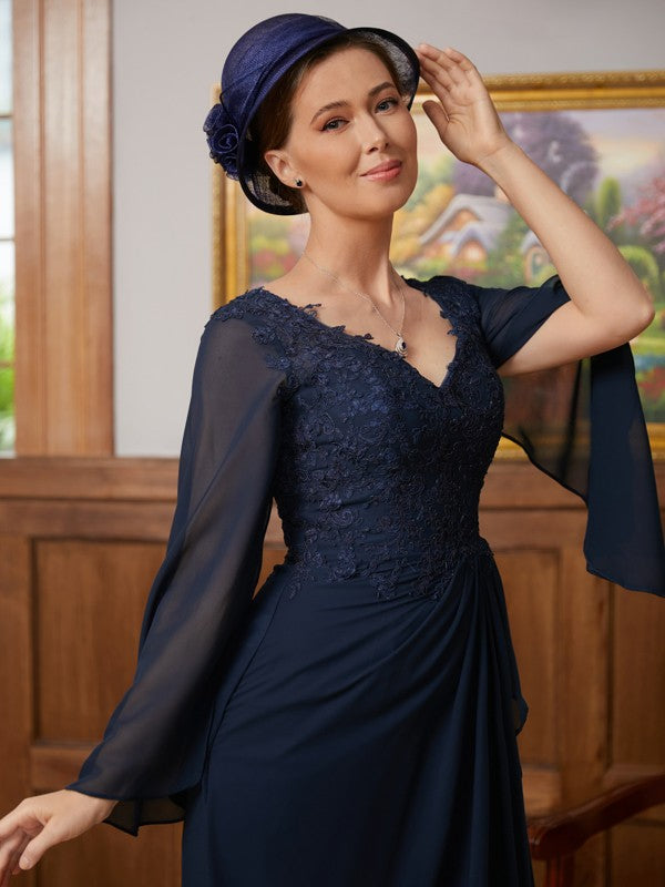 Victoria A-Line/Princess Chiffon Applique V-neck Long Sleeves Floor-Length Mother of the Bride Dresses PP6P0020335