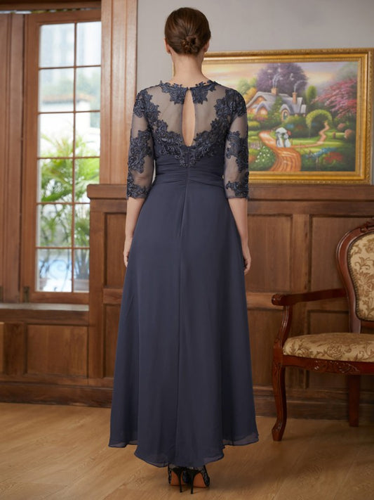 Addison A-Line/Princess Chiffon Applique Scoop 3/4 Sleeves Asymmetrical Mother of the Bride Dresses PP6P0020346