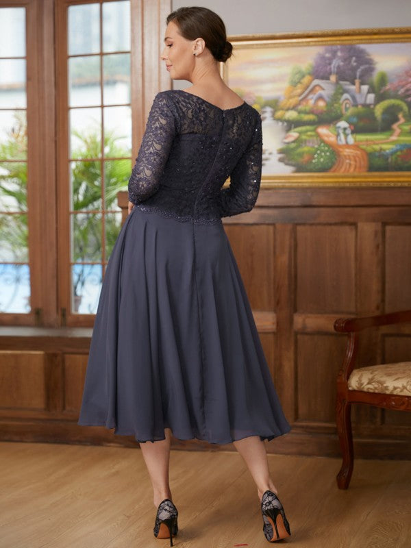 Lily A-Line/Princess Chiffon Lace Scoop 3/4 Sleeves Tea-Length Mother of the Bride Dresses PP6P0020347