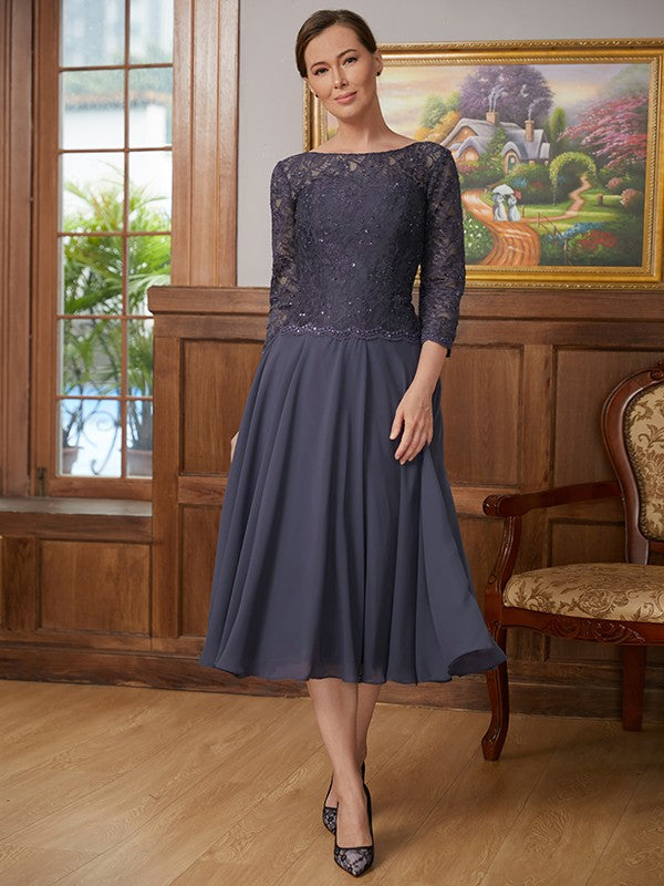 Lily A-Line/Princess Chiffon Lace Scoop 3/4 Sleeves Tea-Length Mother of the Bride Dresses PP6P0020347