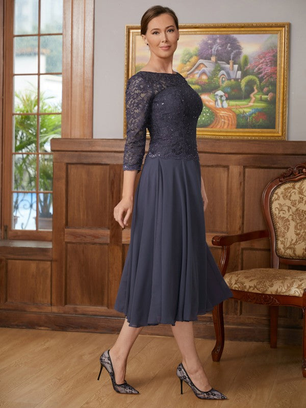 Lily A-Line/Princess Chiffon Lace Scoop 3/4 Sleeves Tea-Length Mother of the Bride Dresses PP6P0020347