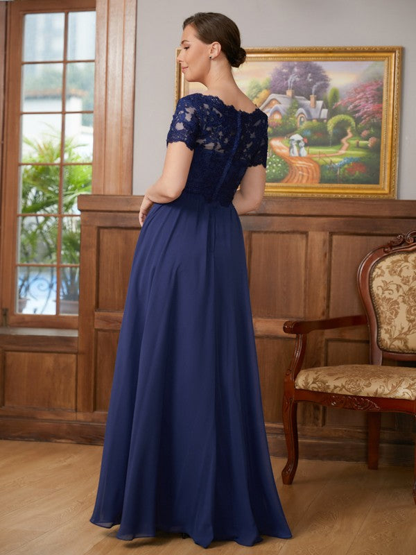 Elliana A-Line/Princess Chiffon Lace V-neck Short Sleeves Floor-Length Mother of the Bride Dresses PP6P0020311