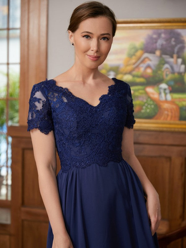 Elliana A-Line/Princess Chiffon Lace V-neck Short Sleeves Floor-Length Mother of the Bride Dresses PP6P0020311