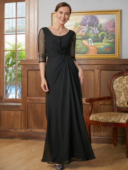 Hazel A-Line/Princess Chiffon Ruched Scoop 3/4 Sleeves Floor-Length Mother of the Bride Dresses PP6P0020336