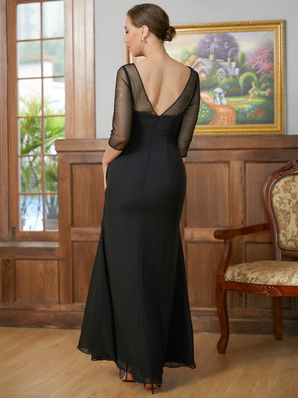 Hazel A-Line/Princess Chiffon Ruched Scoop 3/4 Sleeves Floor-Length Mother of the Bride Dresses PP6P0020336