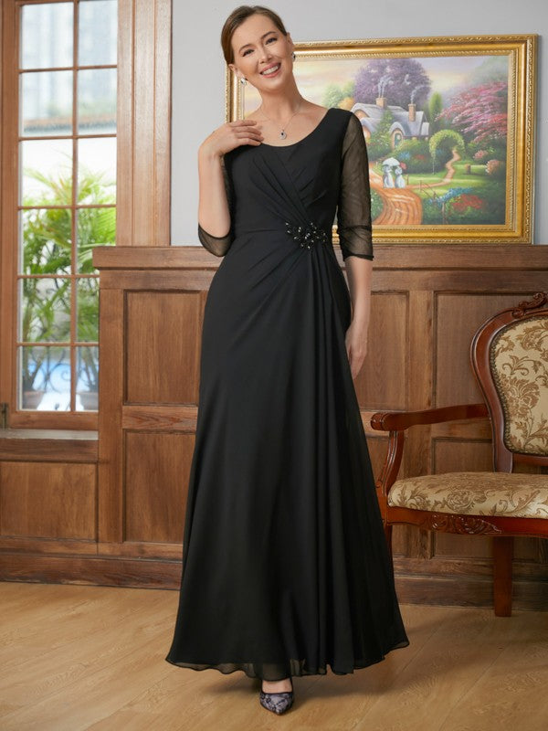 Hazel A-Line/Princess Chiffon Ruched Scoop 3/4 Sleeves Floor-Length Mother of the Bride Dresses PP6P0020336