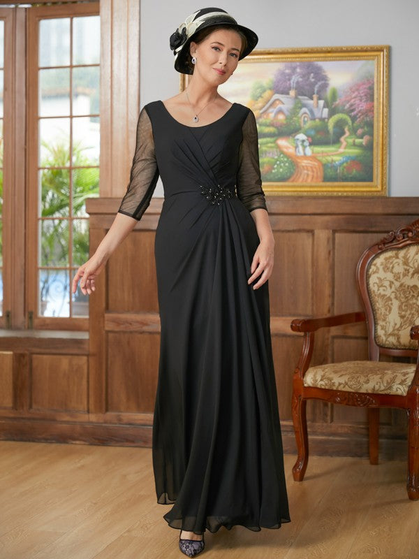 Hazel A-Line/Princess Chiffon Ruched Scoop 3/4 Sleeves Floor-Length Mother of the Bride Dresses PP6P0020336