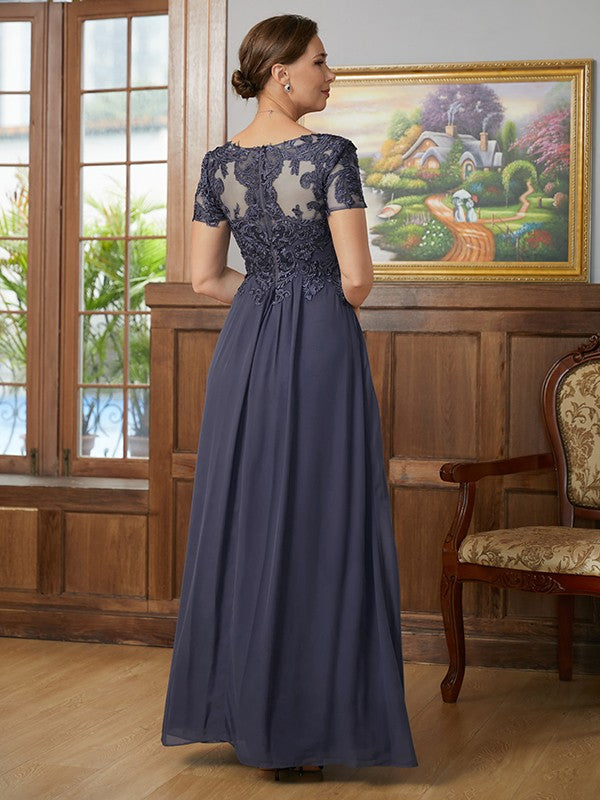 Abagail A-Line/Princess Chiffon Applique V-neck Short Sleeves Floor-Length Mother of the Bride Dresses PP6P0020337