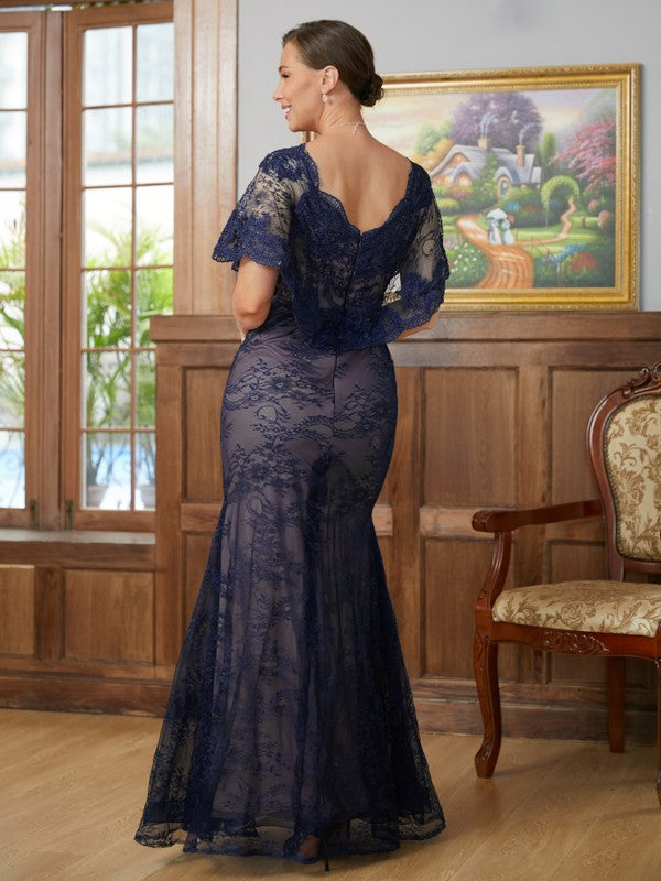 Madison Sheath/Column Silk like Satin Lace V-neck Short Sleeves Floor-Length Mother of the Bride Dresses PP6P0020338