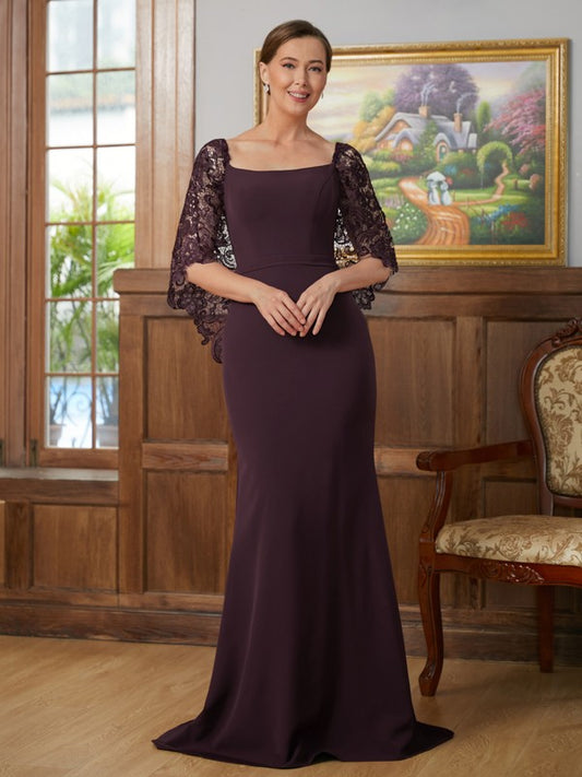 Eliana Sheath/Column Stretch Crepe Lace Square 1/2 Sleeves Sweep/Brush Train Mother of the Bride Dresses PP6P0020329