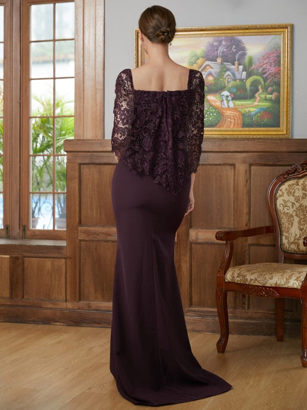 Eliana Sheath/Column Stretch Crepe Lace Square 1/2 Sleeves Sweep/Brush Train Mother of the Bride Dresses PP6P0020329