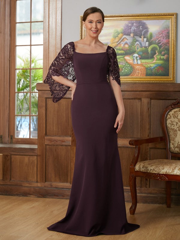 Eliana Sheath/Column Stretch Crepe Lace Square 1/2 Sleeves Sweep/Brush Train Mother of the Bride Dresses PP6P0020329