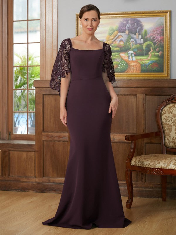 Eliana Sheath/Column Stretch Crepe Lace Square 1/2 Sleeves Sweep/Brush Train Mother of the Bride Dresses PP6P0020329