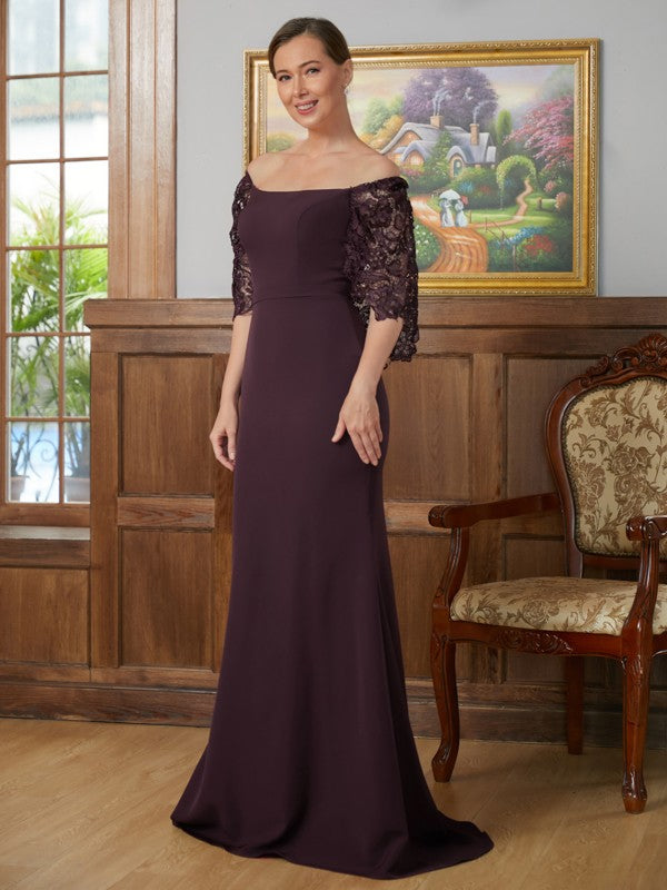 Eliana Sheath/Column Stretch Crepe Lace Square 1/2 Sleeves Sweep/Brush Train Mother of the Bride Dresses PP6P0020329