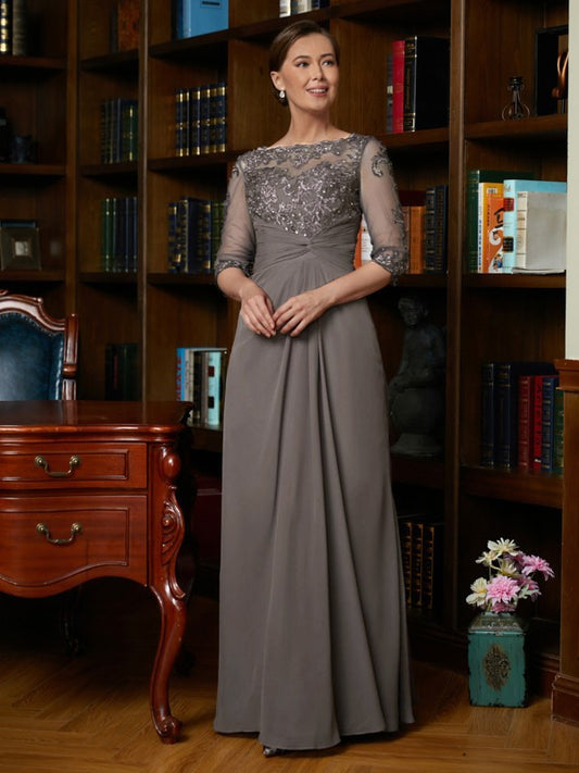 Felicity A-Line/Princess Chiffon Applique Scoop 3/4 Sleeves Floor-Length Mother of the Bride Dresses PP6P0020303