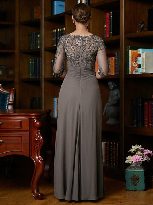 Felicity A-Line/Princess Chiffon Applique Scoop 3/4 Sleeves Floor-Length Mother of the Bride Dresses PP6P0020303