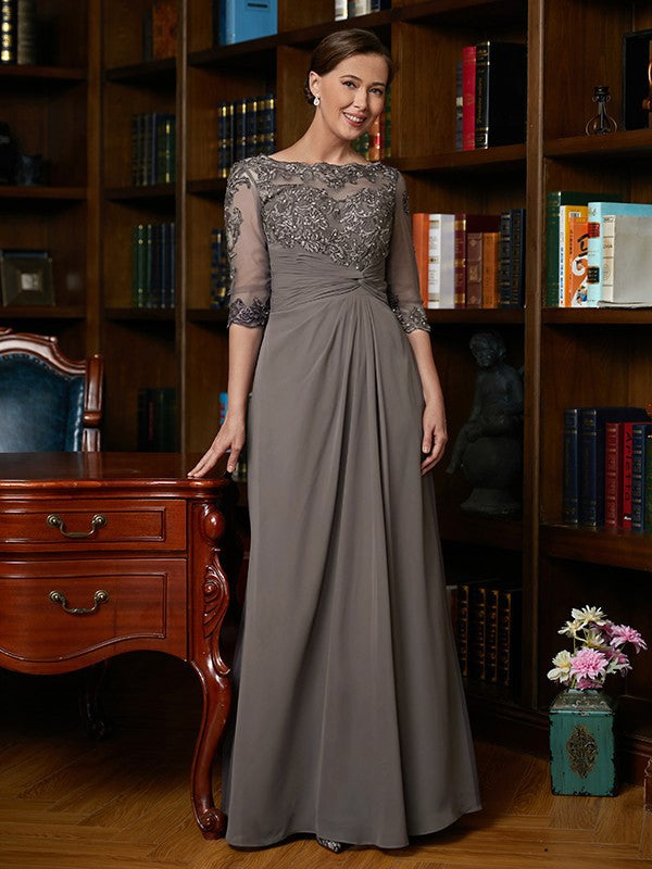 Felicity A-Line/Princess Chiffon Applique Scoop 3/4 Sleeves Floor-Length Mother of the Bride Dresses PP6P0020303