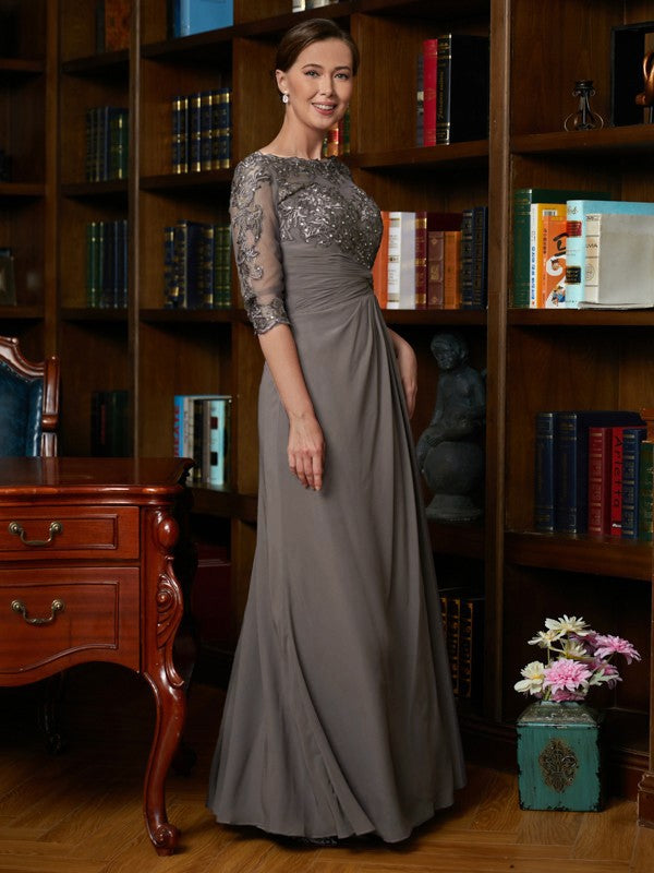 Felicity A-Line/Princess Chiffon Applique Scoop 3/4 Sleeves Floor-Length Mother of the Bride Dresses PP6P0020303