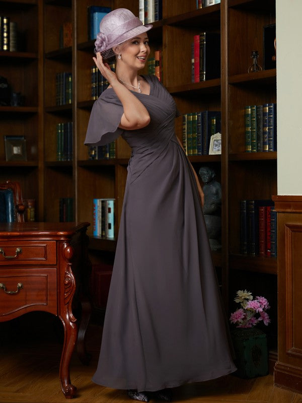 Muriel A-Line/Princess Chiffon Ruched V-neck Short Sleeves Floor-Length Mother of the Bride Dresses PP6P0020304