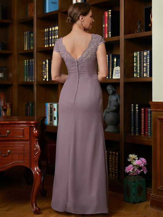 Janessa Sheath/Column Chiffon Lace V-neck Short Sleeves Floor-Length Mother of the Bride Dresses PP6P0020339