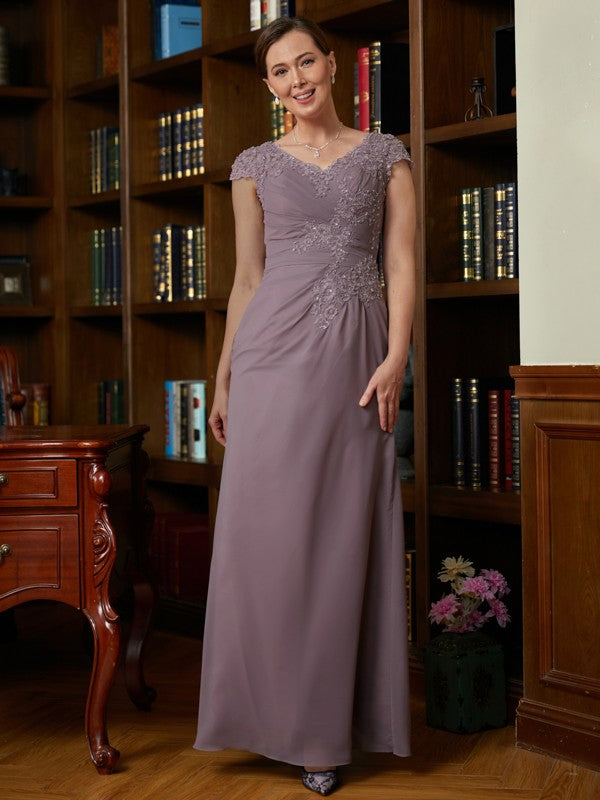 Janessa Sheath/Column Chiffon Lace V-neck Short Sleeves Floor-Length Mother of the Bride Dresses PP6P0020339