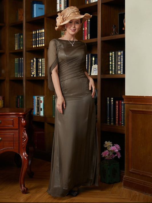 Tiara Sheath/Column 30D Chiffon Ruched Scoop Short Sleeves Floor-Length Mother of the Bride Dresses PP6P0020340