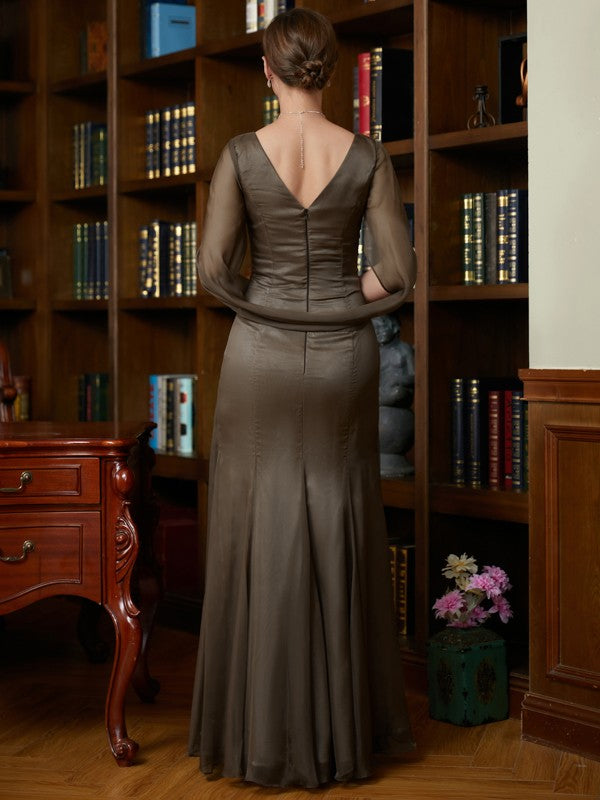 Tiara Sheath/Column 30D Chiffon Ruched Scoop Short Sleeves Floor-Length Mother of the Bride Dresses PP6P0020340