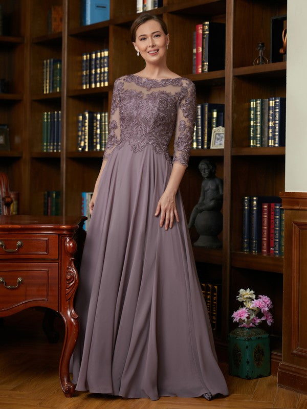 Lila A-Line/Princess Chiffon Lace Scoop 3/4 Sleeves Floor-Length Mother of the Bride Dresses PP6P0020301