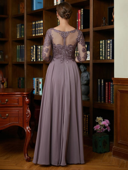 Lila A-Line/Princess Chiffon Lace Scoop 3/4 Sleeves Floor-Length Mother of the Bride Dresses PP6P0020301