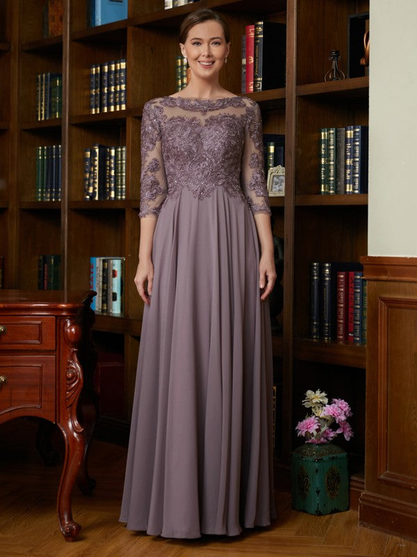 Lila A-Line/Princess Chiffon Lace Scoop 3/4 Sleeves Floor-Length Mother of the Bride Dresses PP6P0020301