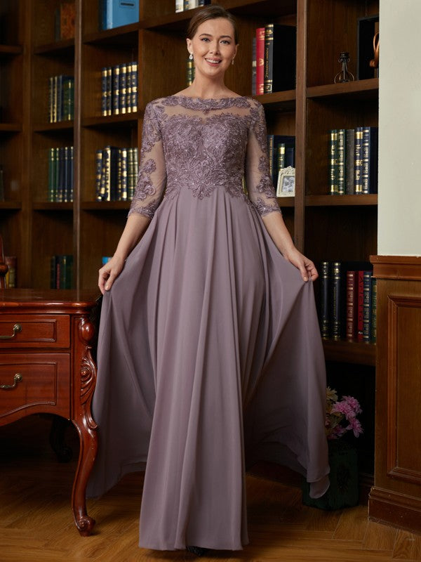 Lila A-Line/Princess Chiffon Lace Scoop 3/4 Sleeves Floor-Length Mother of the Bride Dresses PP6P0020301