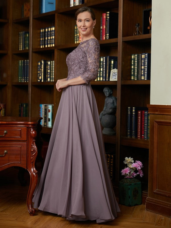 Lila A-Line/Princess Chiffon Lace Scoop 3/4 Sleeves Floor-Length Mother of the Bride Dresses PP6P0020301