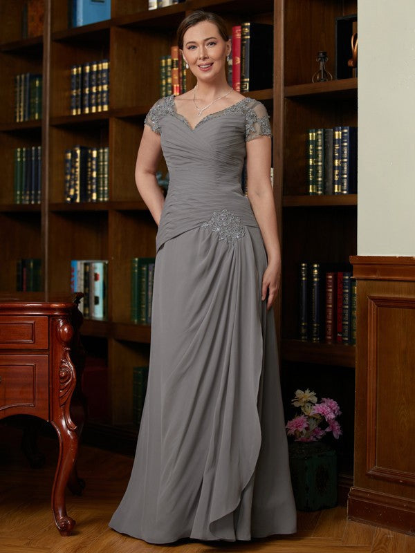 Gabriela A-Line/Princess Chiffon Applique Sweetheart Short Sleeves Floor-Length Mother of the Bride Dresses PP6P0020328